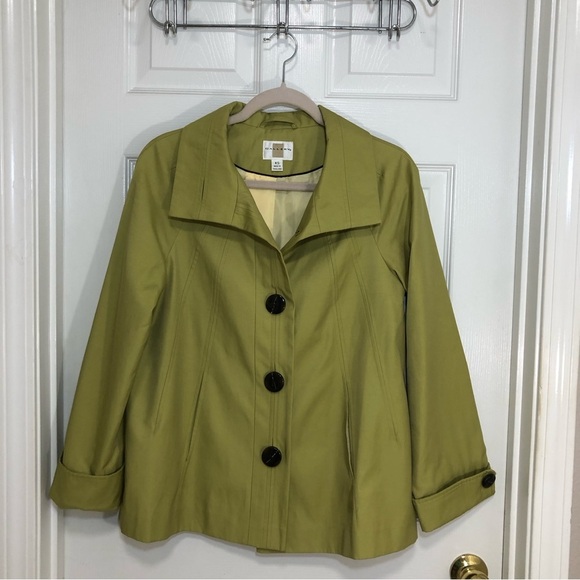 Gallery Womens Button Front Lightly Pockets Green Collar Lined Coat Jacket XS - Picture 2 of 16